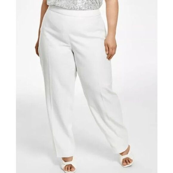 Anne Klein Women's Plus Size High-Rise Side-Zip Pants White/silver 22W - Picture 1 of 7